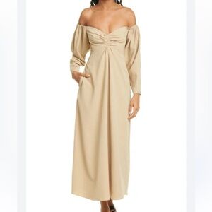ALC CALLEY LONG SLEEVE OFF THE SHOULDER MAXI DRESS IN BEIGE- Size 8